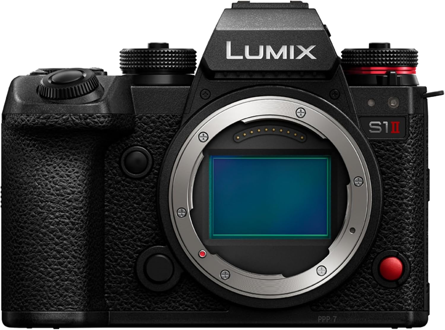 Panasonic Lumix S1II boîtier nu vu de face avec capteur plein format apparent